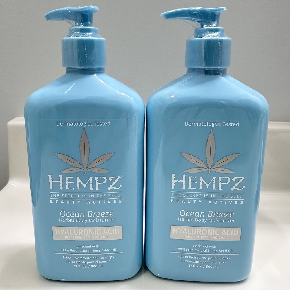 2 Pack Hempz Ocean Breeze Herbal Body Moisturizer w/ Hyaluronic Acid 17fl. oz Ea